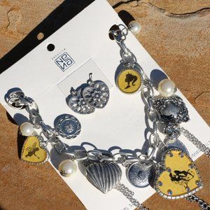 Boho Silver Heart Statement Necklace & Earring Set